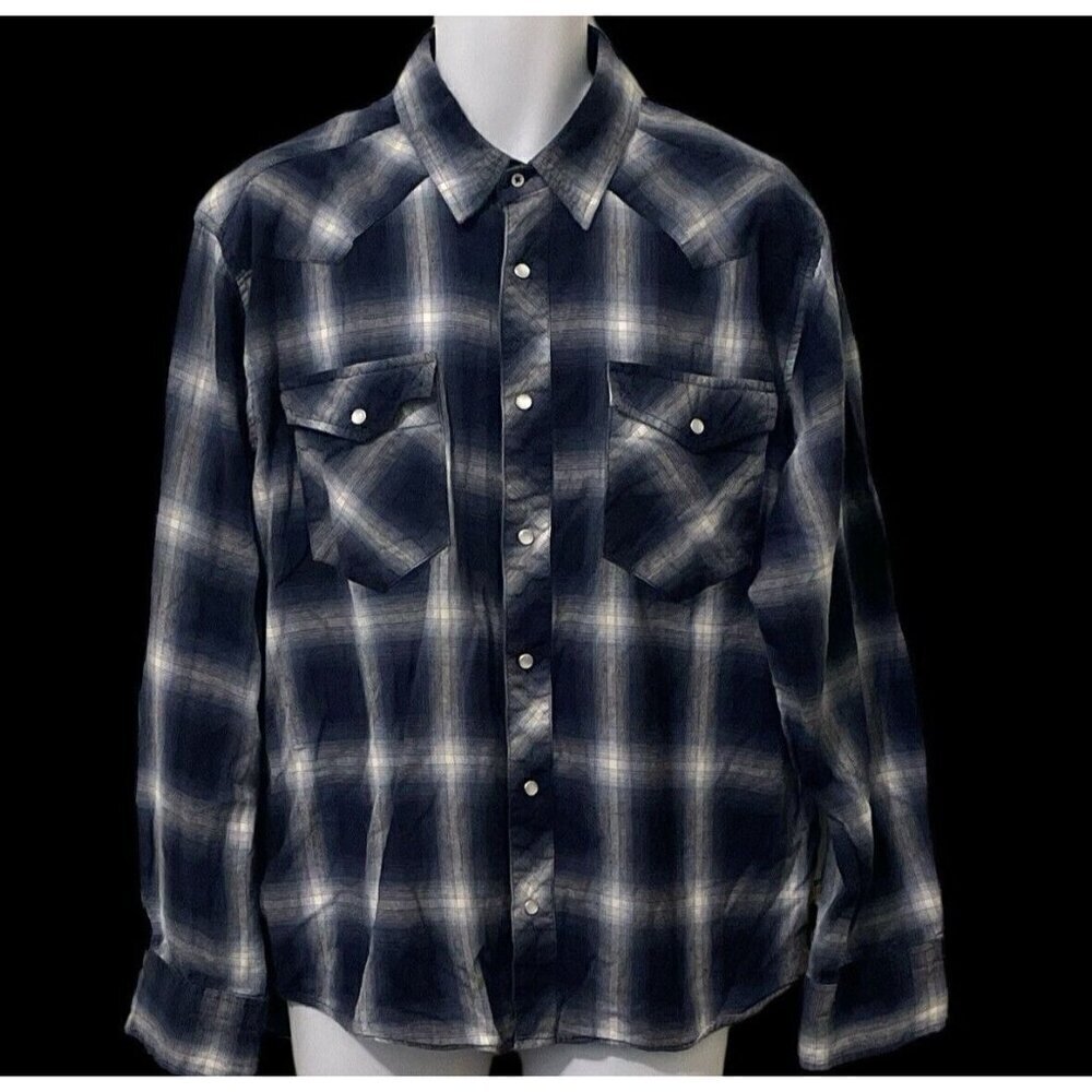 Cotton Rye Outfitters Snap Up Western Shirt Size XL Blue Plaid Long Sleeve - Picture 3 of 10